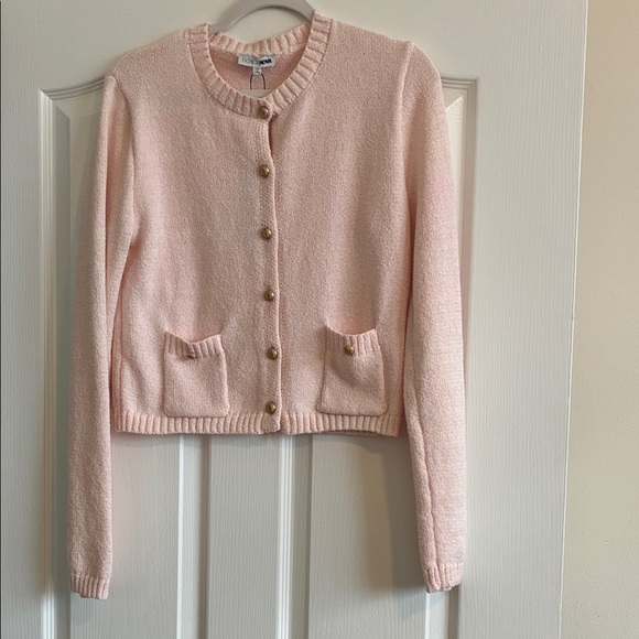 Old Money Vibes Soft Pink Crested Button Cardigan Sweater Size L NWT - Picture 2 of 7